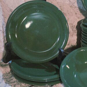 Set of 4 Vintage Newcor Stoneware Bravo Hunter Green 8" Salad Plates Solid #852